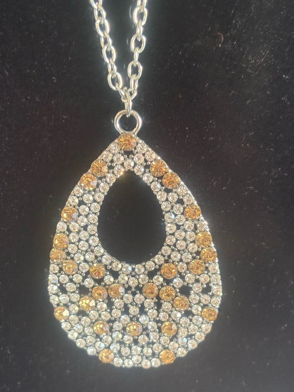 Gold and Clear Crystal Teardrop Pendant Necklace